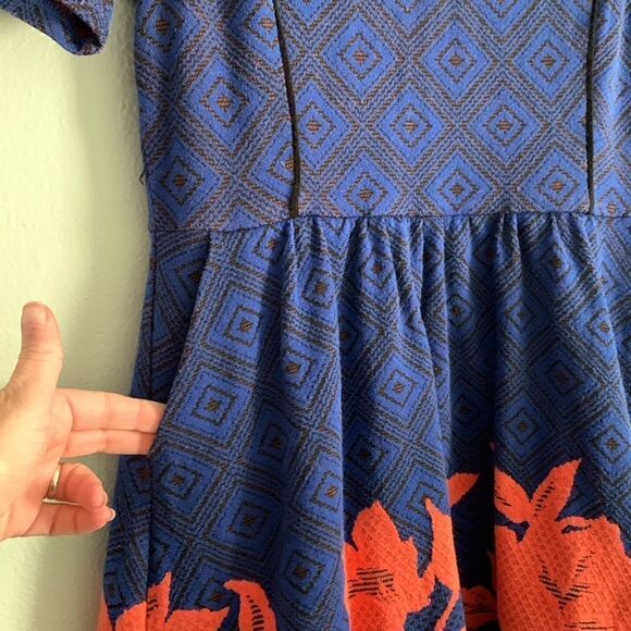 Anthropologie HD in Paris geometric fit and flare dress with floral overlay - Picture 3 of 10